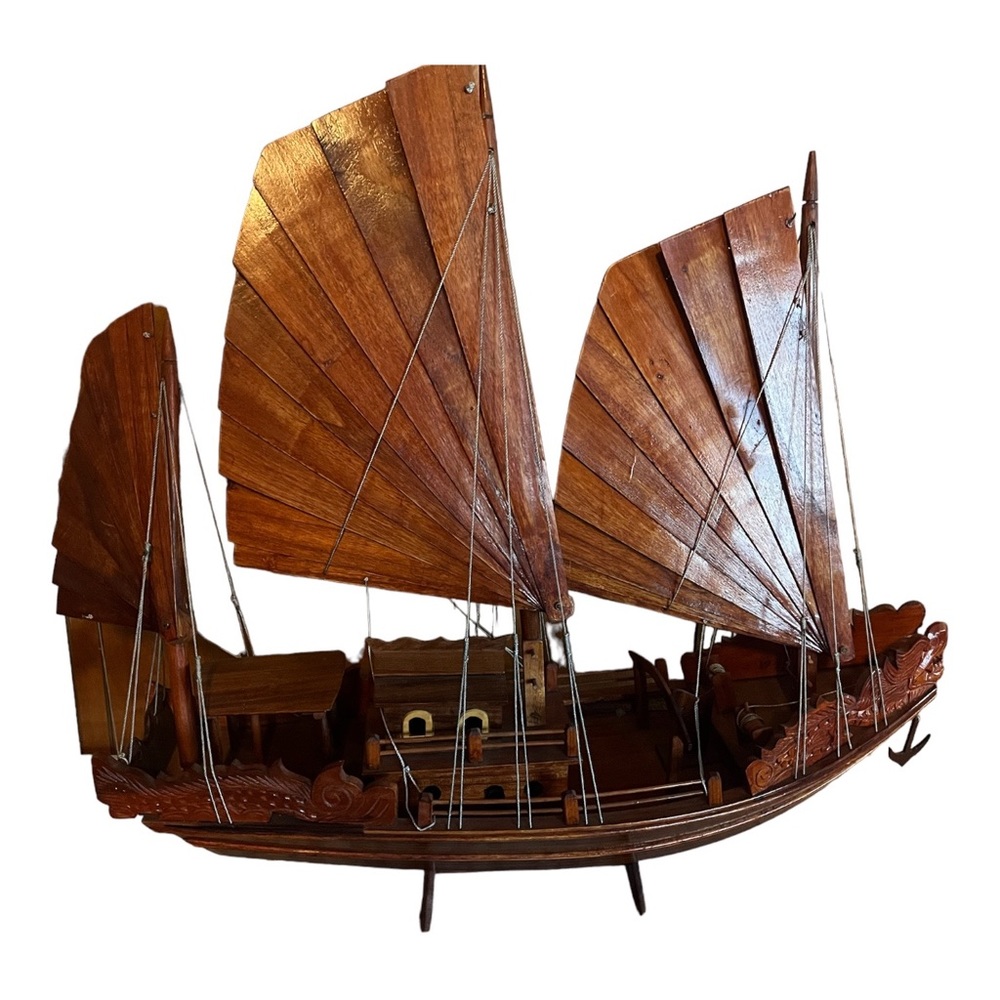 3 Three Dragons Pearl Boat*Ha Long Junk Boat* Wooden Model Ship 32in